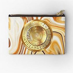 Swirl Marble White Gold Greek Key Pouch