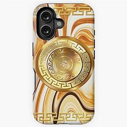Swirl Marble White Gold Orange Greek Key iPhone Case