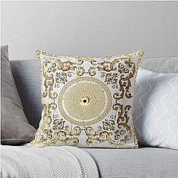 Marble White Gold Greek Key Yanni Collection Throw Pillow