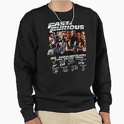 Fast Furious Movie Characters with 20th Anniversary Pullover Sweatshirt