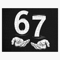 Number 67 Hands Design Vintage Illustrated Graphic Tee Jigsaw Puzzle