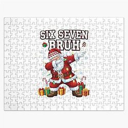 Funny Santa Dabbing Bruh Shirt, Six Bruh Christmas Tee, Cool Holiday Graphic T-Shirt for Kids Boys Girls, Xmas Humor Gift Idea Jigsaw Puzzle