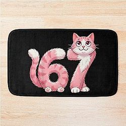Cute Pink Cat Birthday T-Shirt Bath Mat