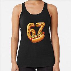 Number 67 Shirt Made into Pretzel and Hotdog Racerback Tank Top