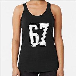 White Outline Number 67 Sports Fan Essential Shirt Racerback Tank Top