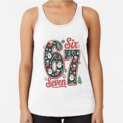 67th Birthday Christmas Shirt Sixty Seven Holiday Santa Stocking Candy Cane Number 67 Tee Funny Festive Winter Birthday Gift for Men Women Mom Dad Grandpa Grandma Racerback Tank Top