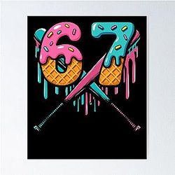 Fun Ice Cream Drip Number 6 or 7 Baseball Six or Seven Gear Poster