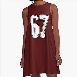 White Outline Number 67 Sports Fan Jersey Style Essential A Line Dress