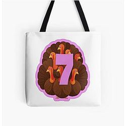 67 Shirt with Turkeys in Number 7 Pink All Over Print Tote Bag