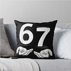Number 67 Hand Design - Vintage Illustrated Graphic Throw Pillow