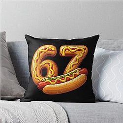 Number 67 Shirt Made into Pretzel Hotdog Throw Pillow