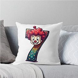 Number 7 Shirt with Clown Meme Throw Pillow
