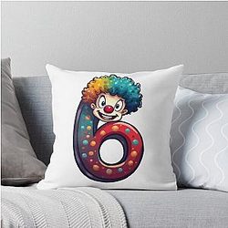 Number 6 Shirt with Clown meme Throw Pillow