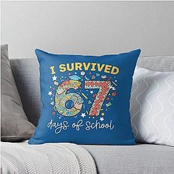 Funny I Survived 67 Days of School Design Back to School Gift Throw Pillow