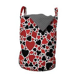 Lunarable Ace of diamonds Laundry Bag, Spade Heart Diamond Club Illustration, Hamper Basket with Handles Drawstring Closure for Laundromats, 13" x 19", Charcoal Grey Vermilion