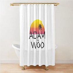 Adam Retro Sunset Logo with Coconut Trees Shower Curtain
