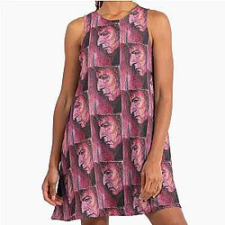 Alan Rickman Hand-Drawn Oil and Ink Portrait A-Line Dress