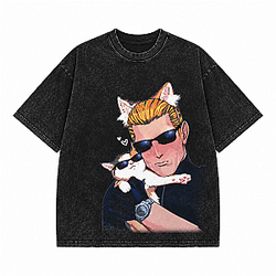 Cat Man Graphic PTTT2508 Washed  Albert Wesker T-Shirts