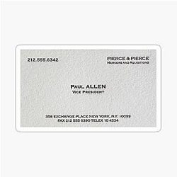Paul Allen's Business Card, Mergers and Acquisitions, American Psycho Inspired Movie Prop, Patrick Bateman Sticker and Wallpaper
