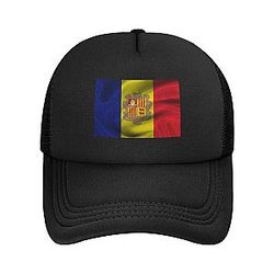 Andorra Flag Coat of Arms Andorran Classic Mesh Baseball Cap Adjustable Trucker Hat for Men and Women, Black