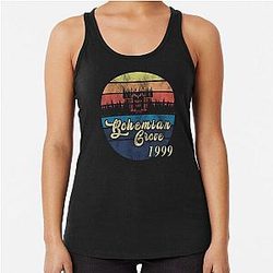 Bohemian Grove t-shirts as seen on Joe Rogan Experience Podcast Andrew Schulz Racerback Tank Top