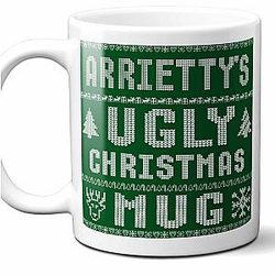 Arrietty Christmas Gift. Personalized Ugly Christmas Sweater Coffee Mug. Funny Custom Xmas Gift. Stocking Stuffer For Friends, Coworkers And Person Who Has Everything. 11 Ounces.