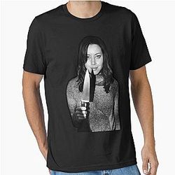 Aubrey Plaza Black and White Holding a Knife