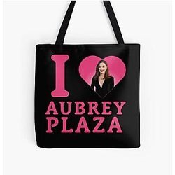 I Love Aubrey Plaza Pink Heart Design Tote Bag