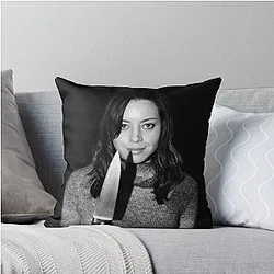 Aubrey Plaza Holding Knife Throw Pillow