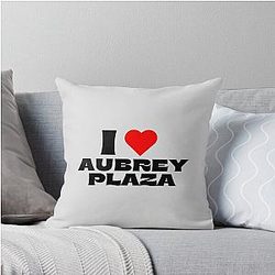 I Love Aubrey Plaza Black Fonts Throw Pillow