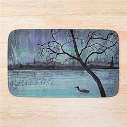 Loon Under Aurora Painted July 27 2022 Bath Mat