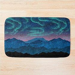 Aurora Borealis Over Mountains Bath Mat