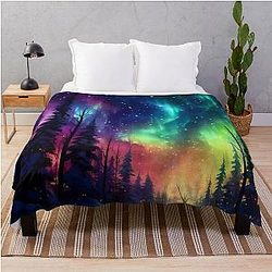 Aurora Borealis Glowing Forest Throw Blanket