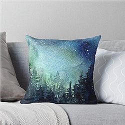Watercolor Galaxy Nebula Northern Lights Painting Throw Pillow