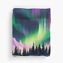 Aurora Borealis Forest Skyline Duvet Cover.