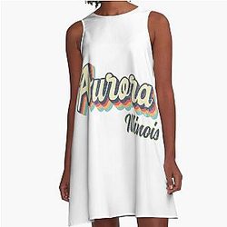 Aurora City Illinois Retro Vintage 70s A-Line Rainbow Dress
