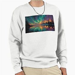 Vibrant Aurora Borealis over Calm Lake Panoramic Sweatshirt