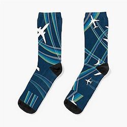 Navy Aurora Plane Design Socks