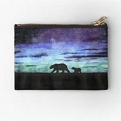 Aurora Borealis and Polar Bears Dark Version Zipper Pouch