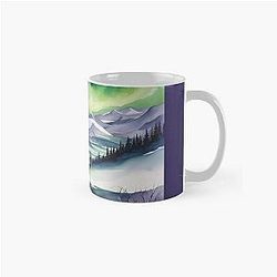 Christmas Landscape Watercolor Aurora Borealis Northern Lights Moose Reindeer Deer Classic Mug