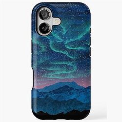 Aurora borealis over mountains Tough Case