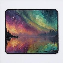 Majestic Aurora Borealis over Northern Lake Impressionist Panoramic Scene Mouse Pad