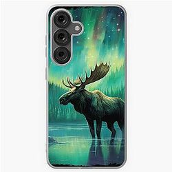 Moose Northern Light Aurora Borealis Scenery Mountains Rivers Samsung Galaxy Soft Case