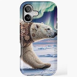 Steampunk Polar Bear and Aurora Art iPhone Case