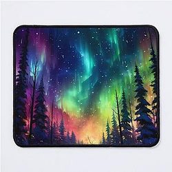 Aurora Borealis Enchanted Neon Forest Mouse Pad