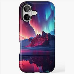 Colorful northern light aurora borealis with red and blue flames over the sky iPhone Tough Case
