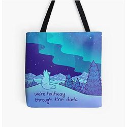 We're Halfway Out of the Dark Aurora Arctic Fox All Over Print Tote Bag