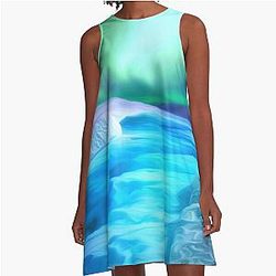 The Aurora River - Northern Lights Borealis in Oil Painting A-Line Dress