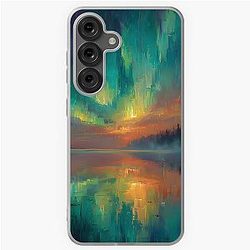 Vibrant Aurora Borealis over Calm Lake, Panoramic Impressionist Scene Soft Case for Galaxy