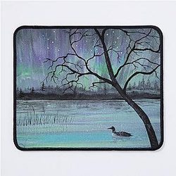 Loon Under the Aurora Painted on a Mouse Pad July 27, 2022